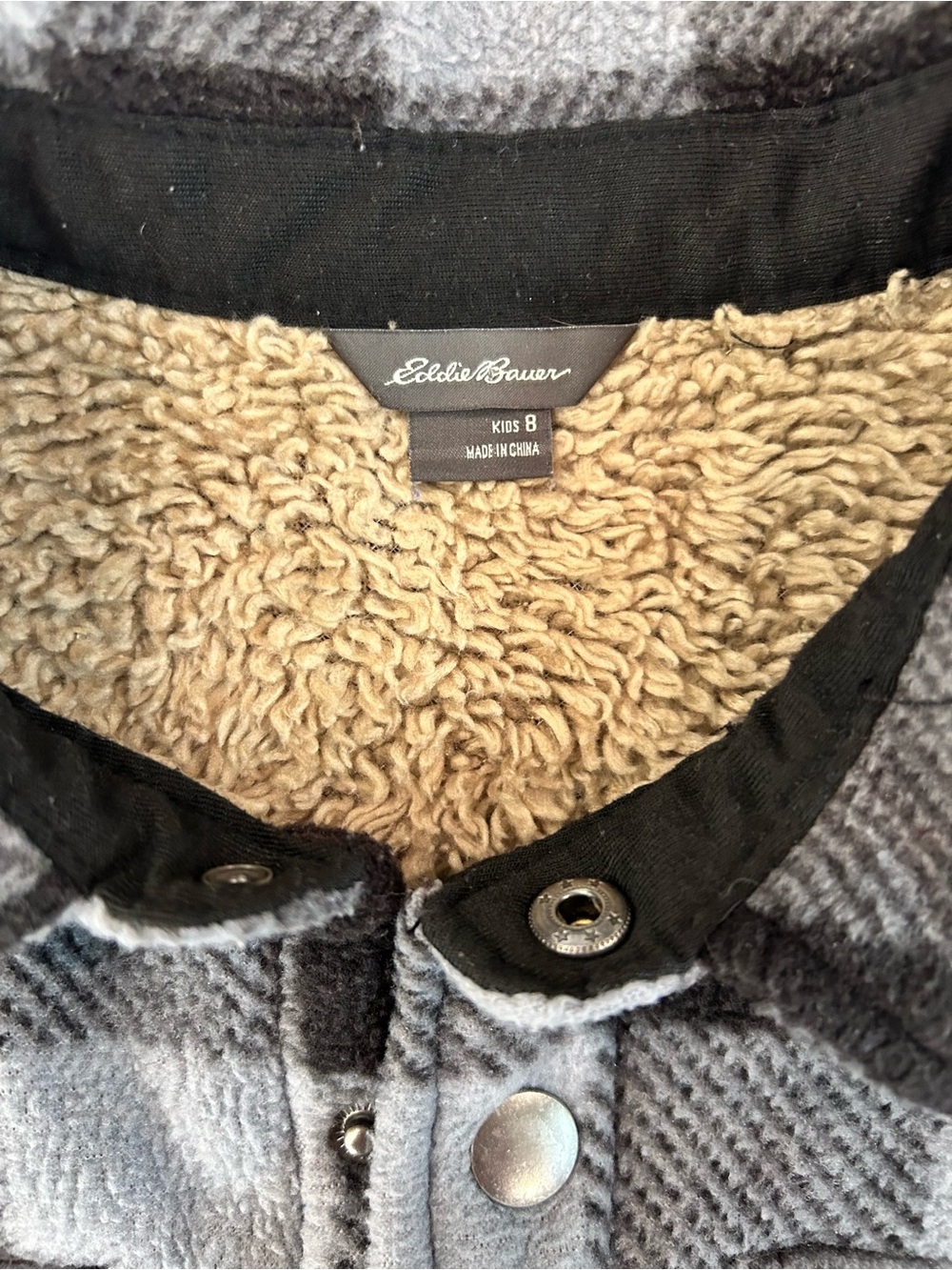 Eddie Bauer Boys Kids 8 Sherpa Lined Buffalo Plaid Shacket Jacket - Picture 2 of 10